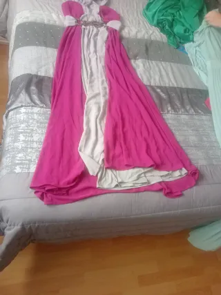 Vestido largo fiesta beige y rosa