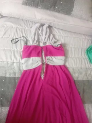 Vestido largo fiesta beige y rosa