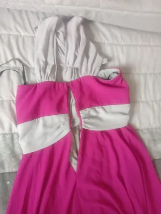 Vestido largo fiesta beige y rosa