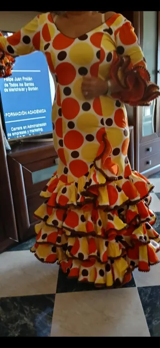 Vestido Flamenco Lunares Naranja y Amarillo