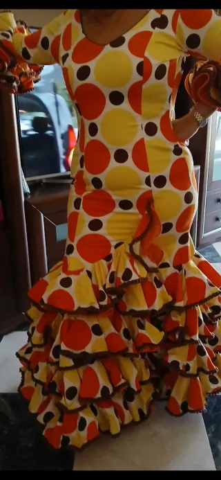 Vestido Flamenco Lunares Naranja y Amarillo