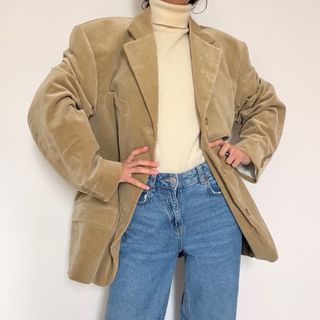 Blazer vintage oversize in velluto beige