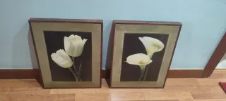 Set 2 Cuadros Flores Blancas Madera