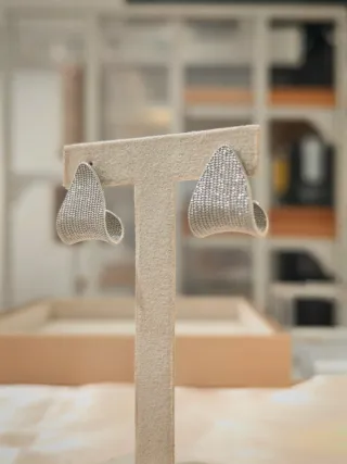 Orecchini a ventaglio texture metallica brillante