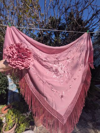 Conjunto Mantoncillo rosa maquill. peonia+pendient