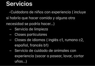 Servicios de cuidado de niños, clases particulares