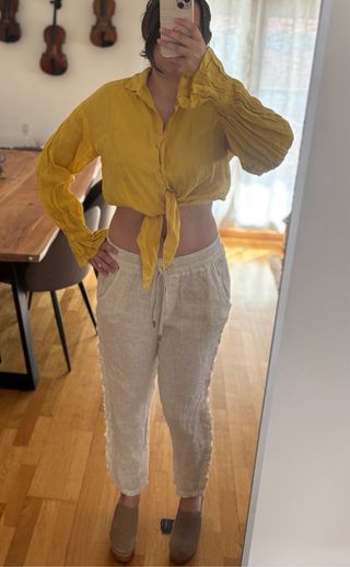 Camisa Zara nudo mangas volante M