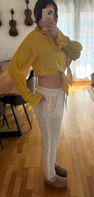 Camisa Zara nudo mangas volante M