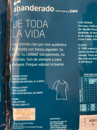 2 Camisetas Abanderado Tirantes Talla 16