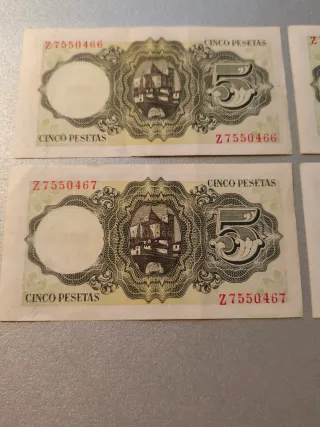 Lote 4 Billetes 5 Pesetas España parejas