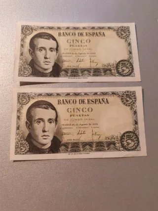 Lote 4 Billetes 5 Pesetas España parejas