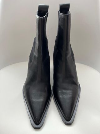 Botines Mango Negros Tacon Bloque Punta Cuadrada