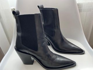 Botines Mango Negros Tacon Bloque Punta Cuadrada