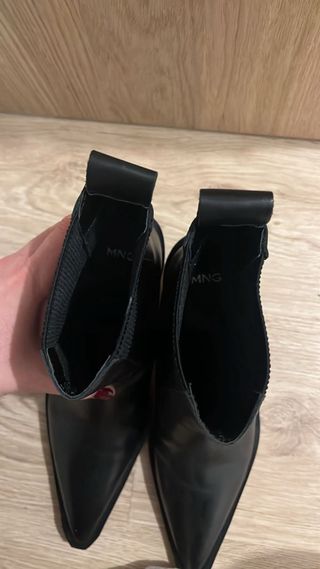 Botines Mango Negros Tacon Bloque Punta Cuadrada