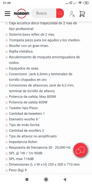 Altavoz pasivo Vonyx SL28 Negro