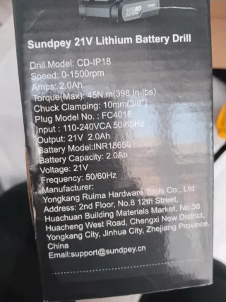 Taladro Inalámbrico Sundpey 21V Li-ion