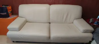 Sofá 3 plazas piel beige