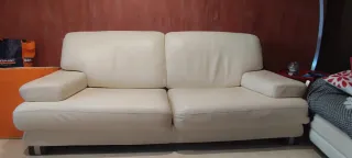 Sofá 3 plazas piel beige