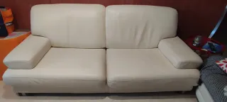 Sofá 3 plazas piel beige