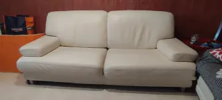Sofá 3 plazas piel beige