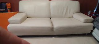 Sofá 3 plazas piel beige