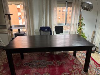 Tavolo da pranzo in legno massello nero con 2 cassetti