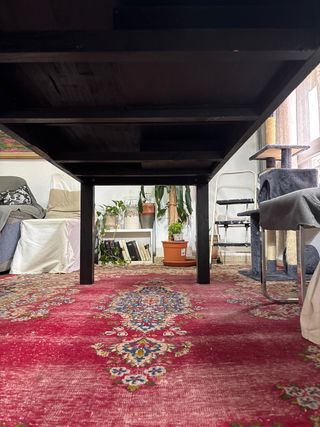 Tavolo da pranzo in legno massello nero con 2 cassetti