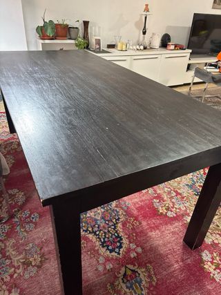 Tavolo da pranzo in legno massello nero con 2 cassetti