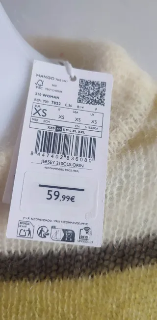 Jersey Mango Talla XS Rayas Verde y Blanco