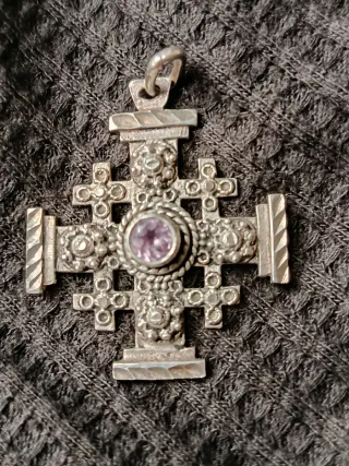 Colgante Cruz Jerusalén Plata Amatista