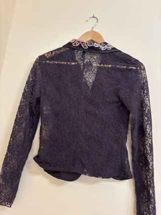 Blusa Divided Encaje Manga Larga Marrón