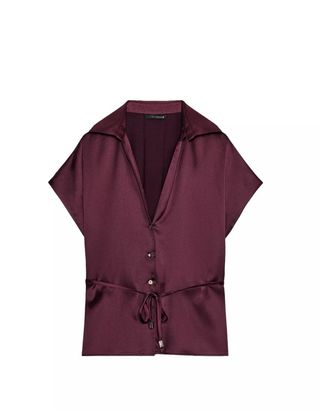 Camisa satinada burdeos con lazada