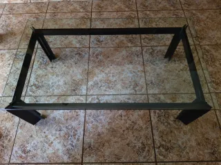 Mesa de centro cristal y metal negra