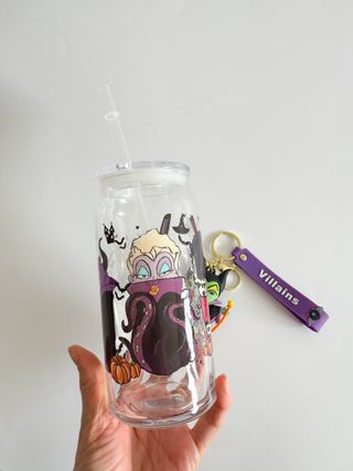 Pack Vaso cristal y Llavero Villanas Disney