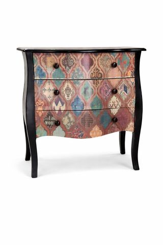 Cómoda de madera con diseño multicolor