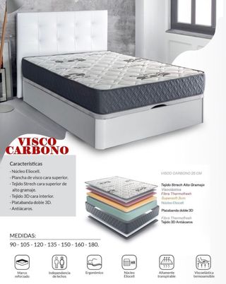 Colchon 135x190cm viscoelastica + carbono