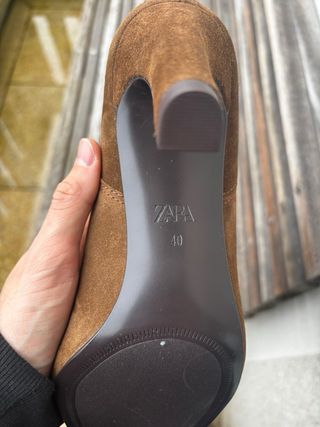 Botas Zara Tacón Serraje Pespunte Marrón