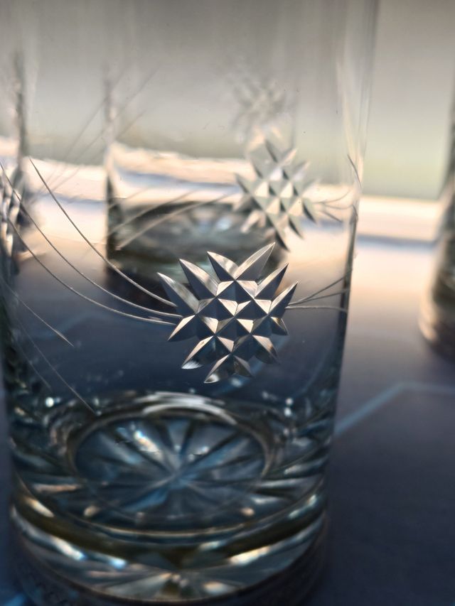 Juego 6 vasos de tubo, cristal tallado , 16 cm. con base de plata de ley?