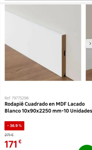 Rodapié/Zócalo MDF Lacado Blanco5unidades (10.60m)