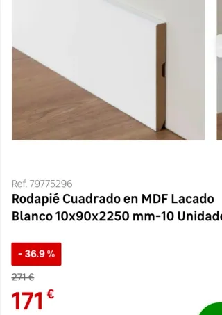 Rodapié/Zócalo MDF Lacado Blanco5unidades (10.60m)