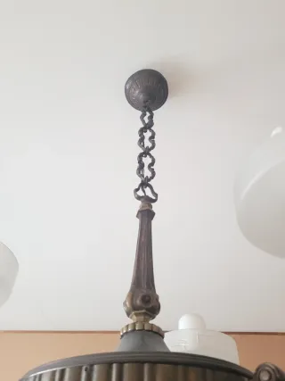 Lampadario Antico Bronzo e Vetro