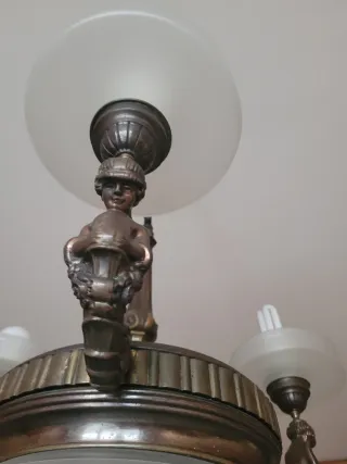 Lampadario Antico Bronzo e Vetro