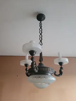 Lampadario Antico Bronzo e Vetro