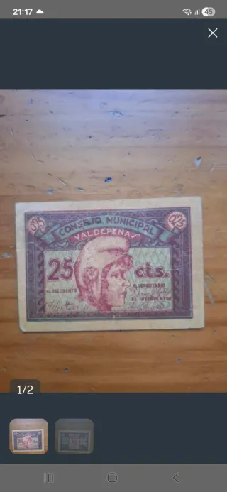 Billete 1 Pta Valdepeñas Consejo Municipal y 2 mas