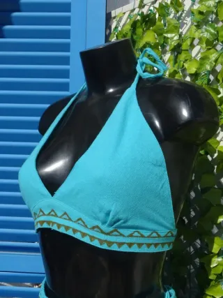 Top étnico turquesa algodón Blockprint India