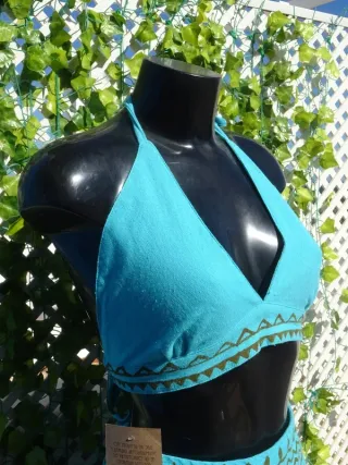 Top étnico turquesa algodón Blockprint India