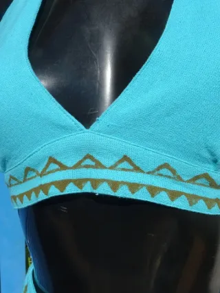 Top étnico turquesa algodón Blockprint India