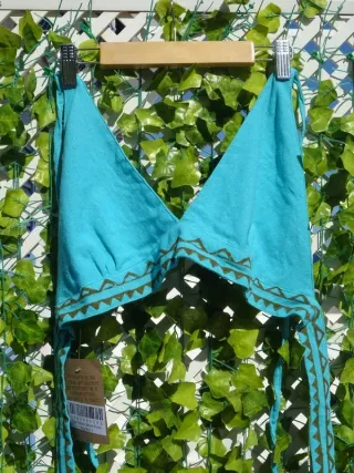 Top étnico turquesa algodón Blockprint India