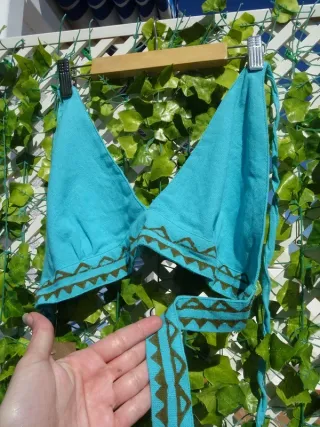 Top étnico turquesa algodón Blockprint India