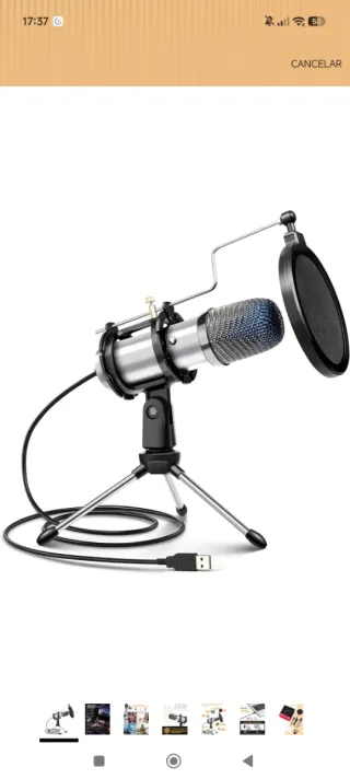 Micrófono USB con trípode y filtro